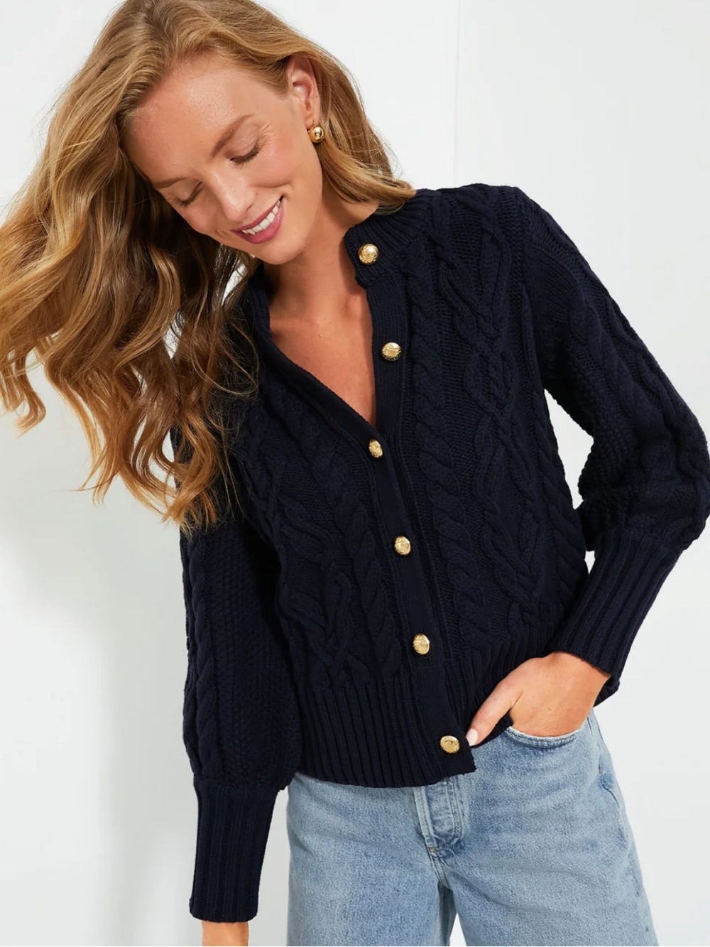 TUCKERNUCK Cable-Knit Navy Cardigan